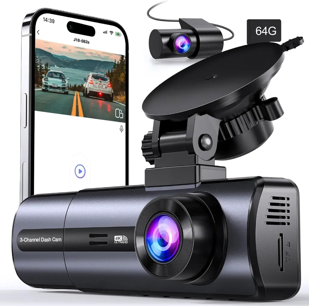 camara para auto 4K 3 Canales con Wifi 5GHz tarjeta sd 64GB.webp