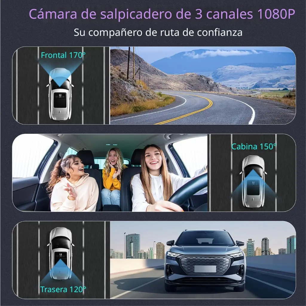 camara de tablero 4K 3 Canales con Wifi 5GHz tarjeta sd 64GB.webp