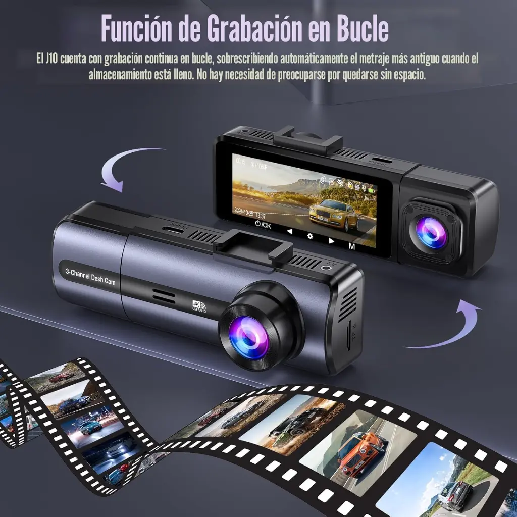 dashcam 4K 3 Canales con Wifi 5GHz tarjeta sd 64GB.webp